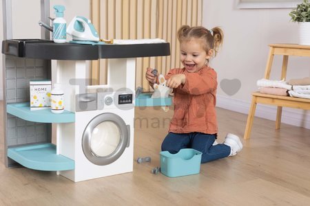 Práčovňa s práčkou s predným plnením Rowenta Wash&Clean Laundry Smoby s elektronickým vysávačom so zvukom a žehličkou 17 doplnkov