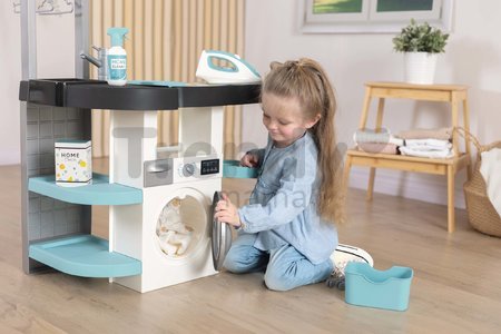 Práčovňa s práčkou s predným plnením Rowenta Wash&Clean Laundry Smoby s elektronickým vysávačom so zvukom a žehličkou 17 doplnkov