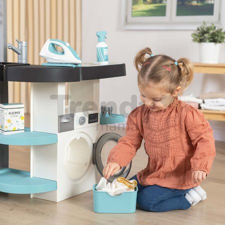 Práčovňa s práčkou s predným plnením Rowenta Wash&Clean Laundry Smoby s elektronickým vysávačom so zvukom a žehličkou 17 doplnkov