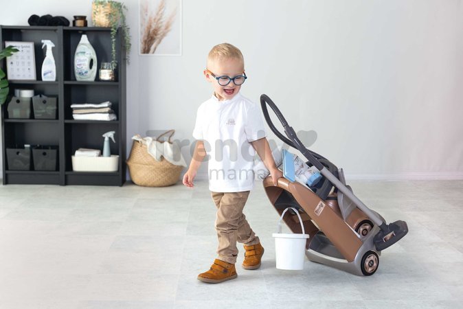 Upratovací vozík a elektronický vysávač Rowenta Trolley Vacuum Cleaner Smoby s realistickým zvukom s metlou lopatkou a 9 doplnkami