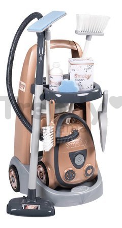 Upratovací vozík a elektronický vysávač Rowenta Trolley Vacuum Cleaner Smoby s realistickým zvukom s metlou lopatkou a 9 doplnkami