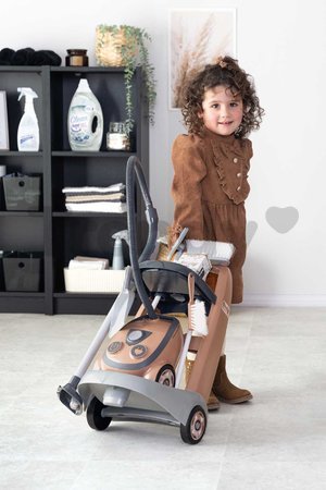 Upratovací vozík a elektronický vysávač Rowenta Trolley Vacuum Cleaner Smoby s realistickým zvukom s metlou lopatkou a 9 doplnkami