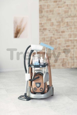 Upratovací vozík a elektronický vysávač Rowenta Trolley Vacuum Cleaner Smoby s realistickým zvukom s metlou lopatkou a 9 doplnkami