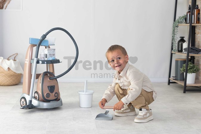 Upratovací vozík a elektronický vysávač Rowenta Trolley Vacuum Cleaner Smoby s realistickým zvukom s metlou lopatkou a 9 doplnkami