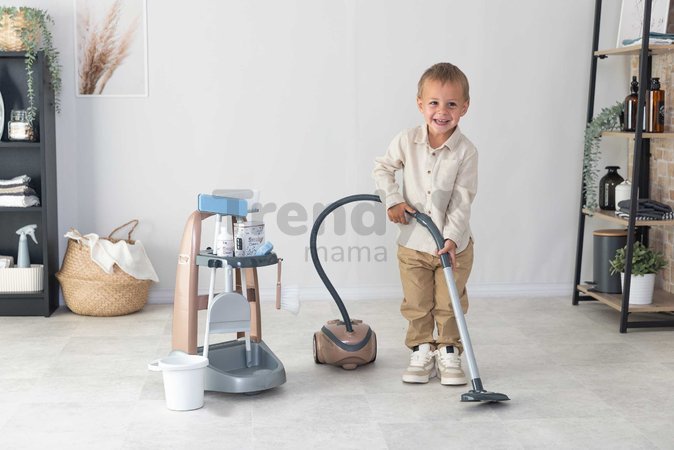 Upratovací vozík a elektronický vysávač Rowenta Trolley Vacuum Cleaner Smoby s realistickým zvukom s metlou lopatkou a 9 doplnkami