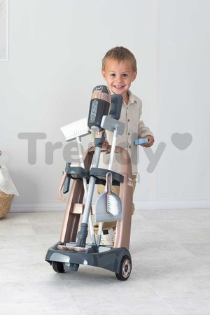 Upratovací vozík s tyčovým vysávačom Rowenta Trolley Upright Hoover Smoby s realistickým zvukom s metlou mopom a 10 doplnkov
