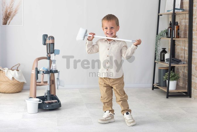 Upratovací vozík s tyčovým vysávačom Rowenta Trolley Upright Hoover Smoby s realistickým zvukom s metlou mopom a 10 doplnkov