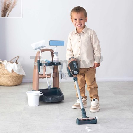 Upratovací vozík s tyčovým vysávačom Rowenta Trolley Upright Hoover Smoby s realistickým zvukom s metlou mopom a 10 doplnkov