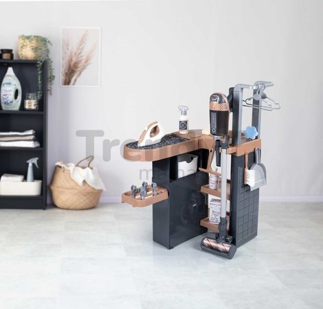 Práčovňa s práčkou a elektronický vysávač Rowenta Wash&Clean Laundry Smoby so zvukom a žehličkou 17 doplnkov