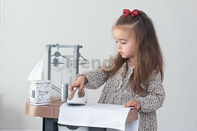Práčovňa s práčkou a elektronický vysávač Rowenta Wash&Clean Laundry Smoby so zvukom a žehličkou 17 doplnkov
