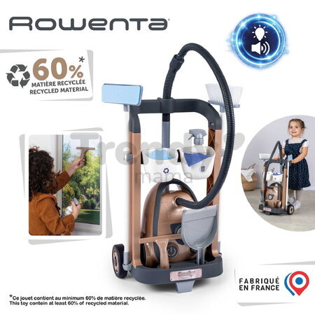 Upratovací vozík s elektronickým vysávačom Rowenta Trolley Vacuum Cleaner Smoby s realistickým zvukom 9 doplnkov