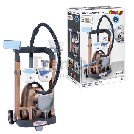 Upratovací vozík s elektronickým vysávačom Rowenta Trolley Vacuum Cleaner Smoby s realistickým zvukom 9 doplnkov