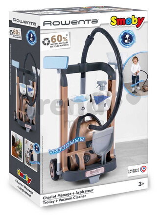 Upratovací vozík s elektronickým vysávačom Rowenta Trolley Vacuum Cleaner Smoby s realistickým zvukom 9 doplnkov