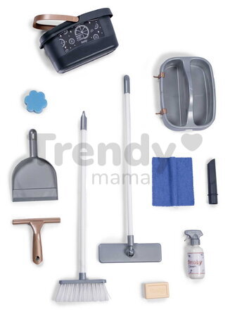Upratovací vozík s tyčovým vysávačom so zvukom Rowenta Trolley Upright Hoover Smoby s metlou mopom a lopatkou 11 doplnkov