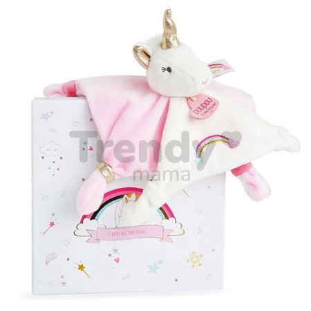 Plyšový jednorožec na maznanie Unicorn Lucie la Licorne Doudou et Compagnie ružový 20 cm v darčekovom balení od 0 mes