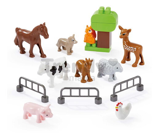 Stavebnica v kufríku Zvieratká Countryside Animals Écoiffier 16 doplnkov od 18 mes
