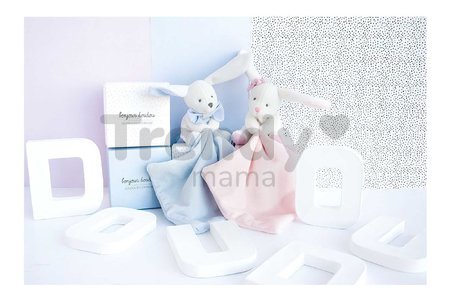 Plyšový zajačik na maznanie Bunny Pink Flower Box Doudou et Compagnie v darčekovom balení ružový 10 cm od 0 mes