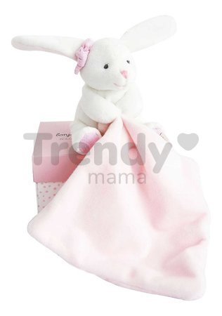 Plyšový zajačik na maznanie Bunny Pink Flower Box Doudou et Compagnie v darčekovom balení ružový 10 cm od 0 mes