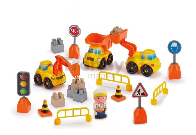 Stavebnica v kufríku pracovné stroje Public Work Suitcase Abrick Écoiffier 43 doplnkov s figúrkou a značkami od 18 mes