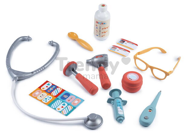 Lekársky kufrík s mechanickým teplomerom Medical Case Smoby so stetoskopom a okuliarmi 10 doplnkov