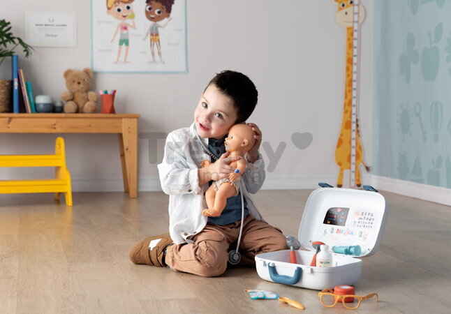 Lekársky kufrík s mechanickým teplomerom Medical Case Smoby so stetoskopom a okuliarmi 10 doplnkov