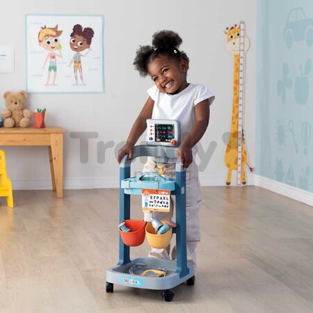 Lekársky vozík elektronický Electronic Medical Trolley Smoby so zvukom a svetlom stetoskop s mechanickým teplomerom 12 doplnkov