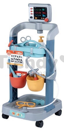 Lekársky vozík elektronický Electronic Medical Trolley Smoby so zvukom a svetlom stetoskop s mechanickým teplomerom 12 doplnkov