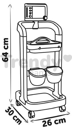 Lekársky vozík elektronický Electronic Medical Trolley Smoby so zvukom a svetlom stetoskop s mechanickým teplomerom 12 doplnkov