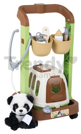 Veterinársky vozík s plyšovou pandou Veterinary Trolley Smoby s prenosným boxom a stetoskopom s teplomerom 8 doplnkov