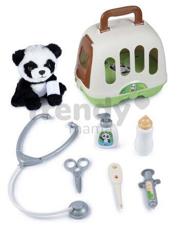 Veterinársky vozík s plyšovou pandou Veterinary Trolley Smoby s prenosným boxom a stetoskopom s teplomerom 8 doplnkov