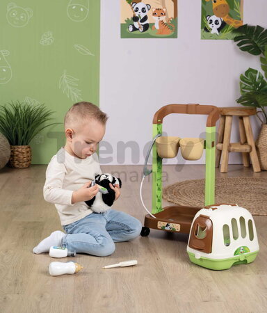 Veterinársky vozík s plyšovou pandou Veterinary Trolley Smoby s prenosným boxom a stetoskopom s teplomerom 8 doplnkov