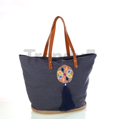 Dámska pletená taška z juty a bavlny so strapcom Kbas modrá 341811AZ