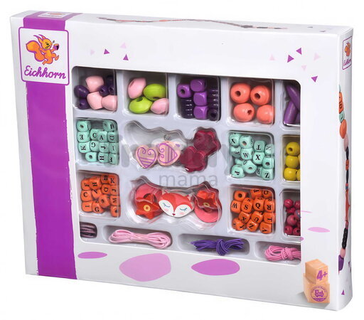Drevené koráliky Wooden Bead Set Letters Eichhorn 190 dielikov s doplnkami od 4 rokov