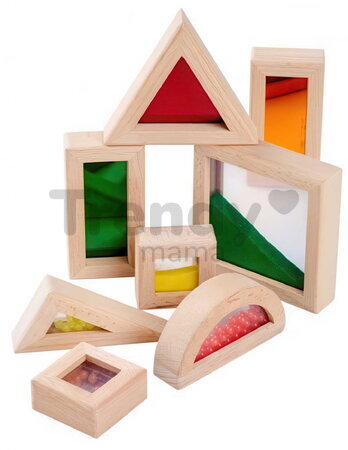 Drevené kocky s okienkami Wooden Blocks with Windows Eichhorn s pieskom korálikmi a zrkadlom 8 dielov od 12 mes EH3456