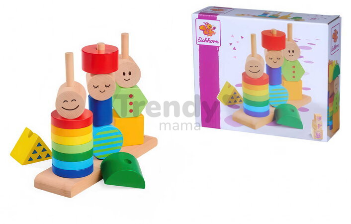 Drevená skladačka figúrky Stacking Figure Game Eichhorn 18 farebných dielikov s podstavcom od 12 mes EH3464