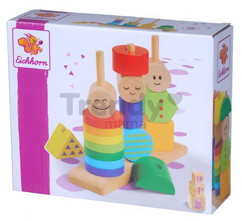 Drevená skladačka figúrky Stacking Figure Game Eichhorn 18 farebných dielikov s podstavcom od 12 mes EH3464