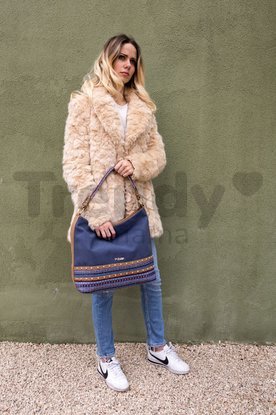 Dámska kabelka z eko kože a látky Kbas so vzorom modrá