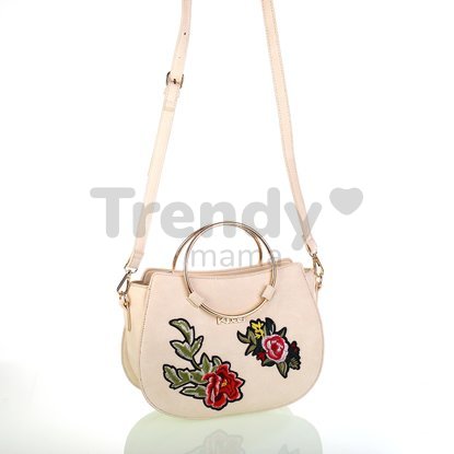 Dámska koženková taška cez rameno s kvetinovými nášivkami Kbas béžová 346809BE