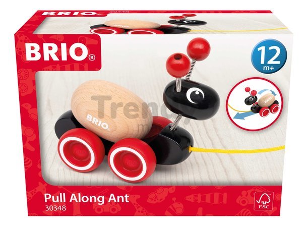 Drevené autíčko na ťahanie Mravec Pull Along BRIO s otáčajúcim sa vajíčkom pre najmenších od 12 mes BRIO3483 