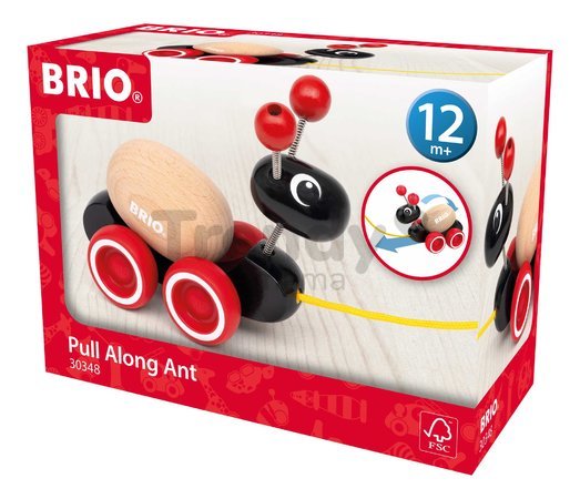 Drevené autíčko na ťahanie Mravec Pull Along BRIO s otáčajúcim sa vajíčkom pre najmenších od 12 mes BRIO3483 