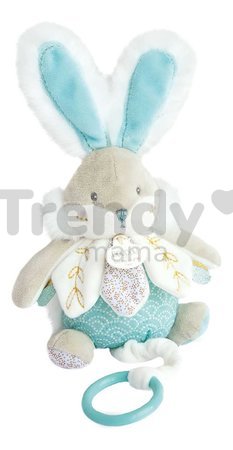 Plyšový zajačik s melódiou Bunny Almond Lapin de Sucre Music Box Doudou et Compagnie v darčekovom balení tyrkysový 20 cm od 0 mes