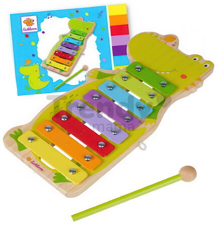 Drevený xylofón Music Xylophone Eichhorn s kladivkom 8 rôznych tónov a spevník so 4 pesničkami od 24 mes EH3496