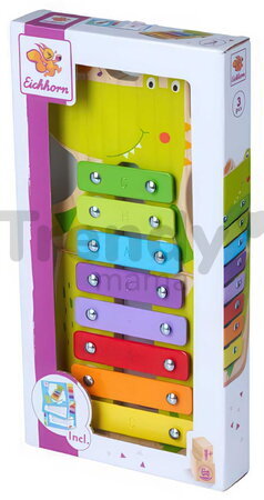 Drevený xylofón Music Xylophone Eichhorn s kladivkom 8 rôznych tónov a spevník so 4 pesničkami od 24 mes EH3496