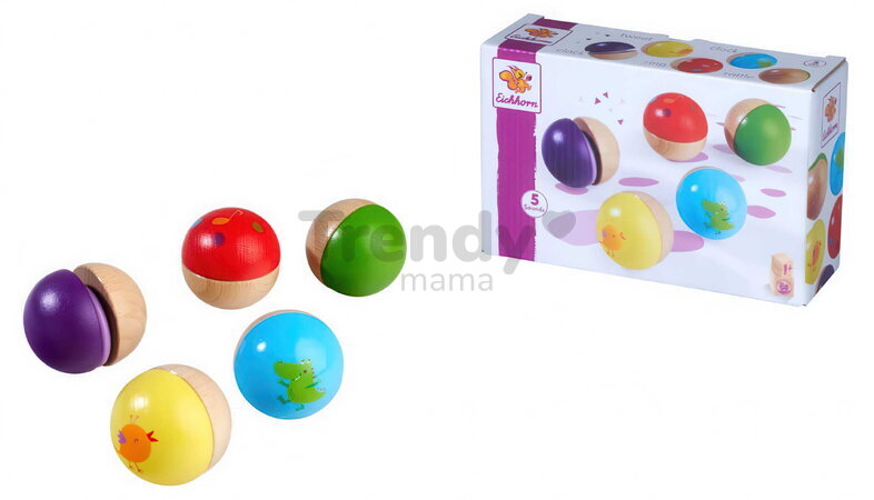 Drevené hudobné loptičky Music Sound Balls Eichhorn 6 loptičiek s 5 rôznymi zvukmi od 12 mes EH3497
