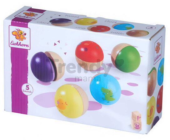 Drevené hudobné loptičky Music Sound Balls Eichhorn 6 loptičiek s 5 rôznymi zvukmi od 12 mes EH3497