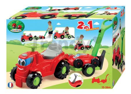 Odrážadlo Traktor 2v1 Écoiffier s kosačkou na prívese červené od 12 mes