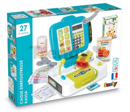 Pokladňa Mini Shop Smoby elektronická s čítačkou kódov a 27 doplnkami tyrkysová