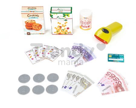 Pokladňa Mini Shop Smoby elektronická s váhou, terminálom, čítačkou kódov a 27 doplnkami červená