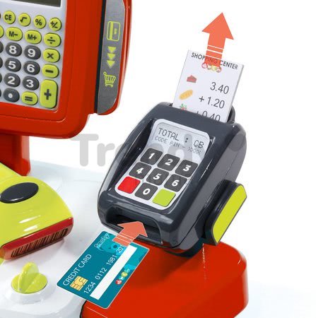 Pokladňa Mini Shop Smoby elektronická s váhou, terminálom, čítačkou kódov a 27 doplnkami červená