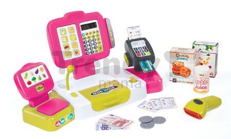Pokladňa Mini Shop Smoby elektronická s váhou, terminálom, čítačkou kódov a 27 doplnkami ružová